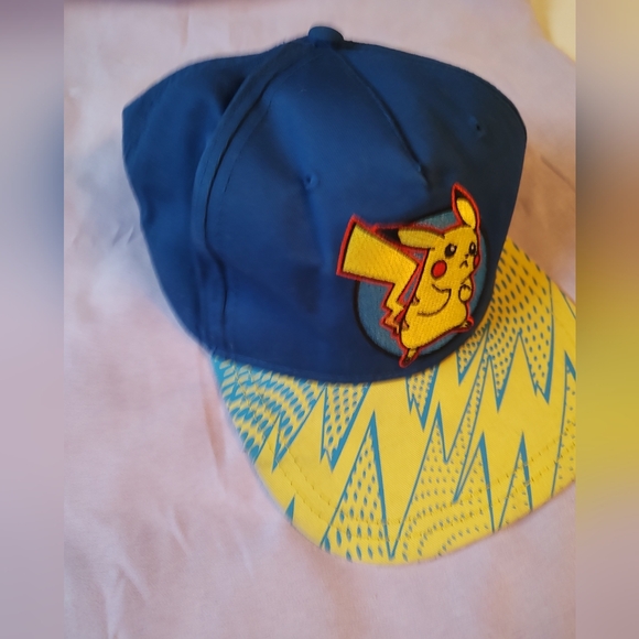 Pokemon Pikachu YOUTH size Baseball Hat Yellow Cap blue lightning Snapback - Picture 2 of 12